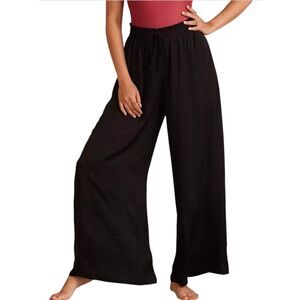 SummerSalt Black Silky Luxe Palazzo Wide Leg Pants Women's Small Elastic Waist